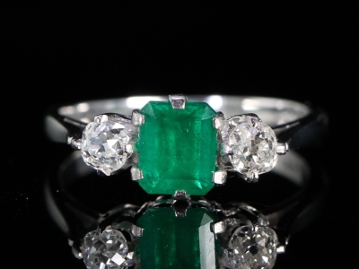  Edwardian Emerald and Diamond 18ct Gold Trilogy Ring