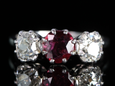 Art Deco Ruby and Diamond Platinum Trilogy Ring  