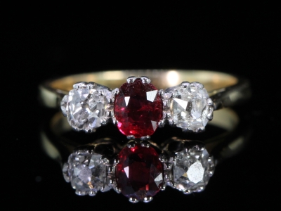 Edwardian Ruby and Diamond Platinum and 18ct Gold Trilogy Ring