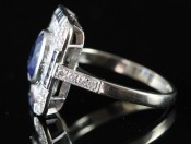 STUNNING SAPPHIRE AND DIAMOND DECO INSPIRED 18 CARAT GOLD RING