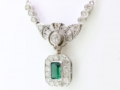  STUNNING EMERALD AND DIAMOND ART DECO INSPIRED NECKLACE