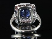 STUNNING SAPPHIRE AND DIAMOND DECO INSPIRED 18 CARAT GOLD RING