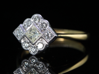 Vintage Art Deco Style Diamond 18ct Gold Cluster Ring
