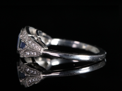 Art Deco Style Sapphire and Diamond Platinum Ring