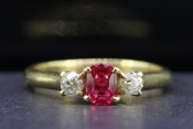 VIBRANT BURMESE RUBY AND DIAMOND 18 CARAT GOLD TRILOGY RING