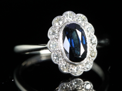 Art Deco Sapphire and Diamond 18ct Gold and Platinum Cluster Ring