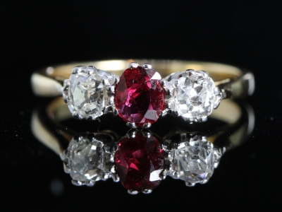 Edwardian Ruby and Diamond Platinum and 18ct Gold Trilogy Ring