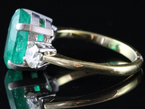 FABULOUS FIVE AND A HALF CARAT COLUMBIAN EMERALD AND DIAMOND TRILOGY RING 