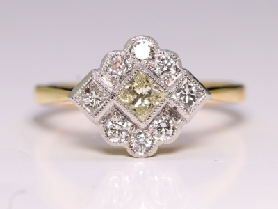 Vintage Art Deco Style Diamond 18ct Gold Cluster Ring