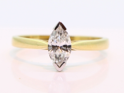 Contemporary 0.60ct Marquise Cut Diamond Solitaire 18ct Gold Ring
