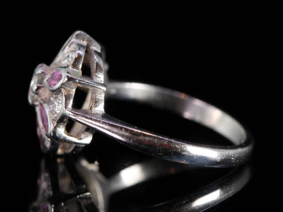 Vintage Ruby and Diamond Platinum Cocktail Ring  