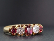 STUNNING NATURAL RUBY AND OLD MINED DIAMOND 18 CARAT GOLD GYPSY RING