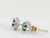 ELEGANT EMERALD AND DIAMOND 9 CARAT GOLD STUD EARRINGS