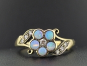 COLOURFUL OPAL AND DIAMOND DAISY 9 CARAT GOLD RING