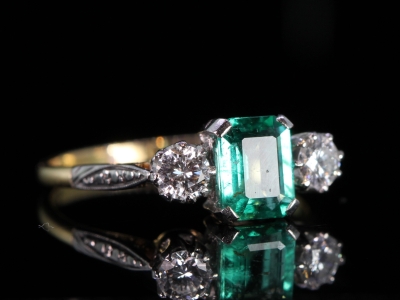 Vintage Colombian Emerald and Diamond trilogy Ring