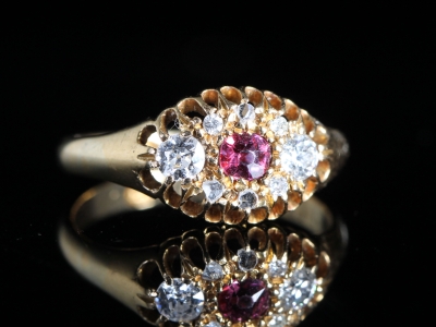Edwardian Ruby and Diamond 18ct Gold Cluster Ring