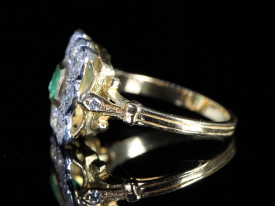 Edwardian Emerald and Diamond 18ct Gold Cluster Ring