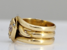 CHARMING EDWARDIAN 18 CARAT GOLD ANTIQUE DIAMOND SNAKE RING