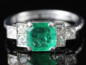 STUNNING ART DECO 2 CARAT EMERALD AND DIAMOND PLATINUM RING