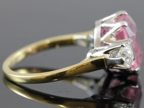 GORGEOUS PINK TOURMALINE AND DIAMOND 18 CARAT GOLD TRILOGY RING