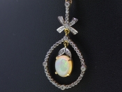 MAGNIFICENT EDWARDIAN DIAMOND AND OPAL 15 CARAT GOLD PENDANT AND CHAIN