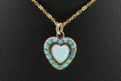 BEAUTIFUL TURQUOISE AND OPAL HEART 9 CARAT GOLD PENDANT 