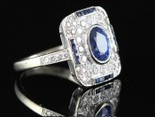 STUNNING SAPPHIRE AND DIAMOND DECO INSPIRED 18 CARAT GOLD RING