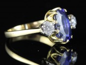 STUNNING VICTORIAN CEYLON SAPPHIRE AND DIAMOND 18 CARAT GOLD TRILOGY RING