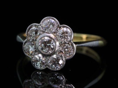  Stunning Edwardian Diamond Daisy 18 Carat Gold Cluster Ring