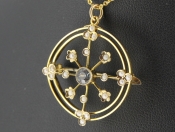 Pretty Circular Aquamarine and Seed Pearl 9 Carat Gold Pendant/Brooch