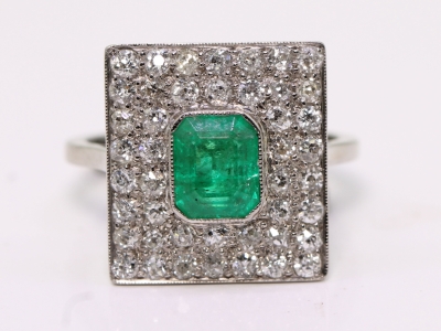 Art Deco Emerald and Diamond Platinum Ring