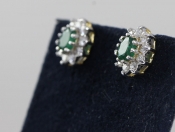  FABULOUS EMERALD AND DIAMOND 18 CARAT GOLD STUD  EARRINGS