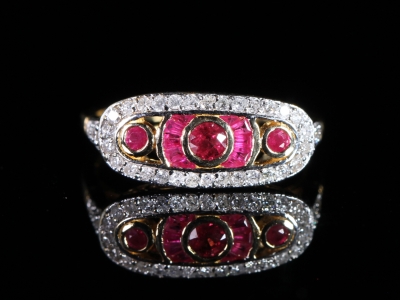 An Estate Ruby and Diamond Art Deco Style 18ct Gold Ring