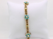 STUNNING EDWARDIAN TURQUOISE, PEARL AND DIAMOND 15 CARAT GOLD BRACELET