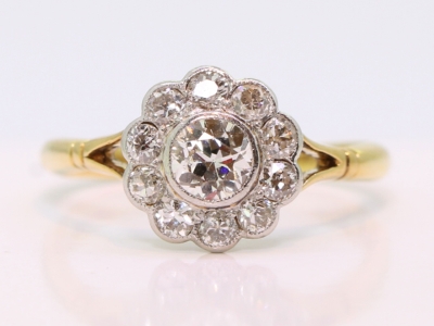 Edwardian Diamond Daisy 18ct and Platinum Ring