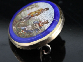 EARLY ANTIQUE MICRO MAOSAIC FEATURING TWO LOVERS IN NATIONAL DRESS