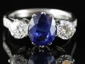 STUNNING CIRCA 1950's 2 CARAT CEYLON SAPPHIRE AND DIAMOND PLATINUM TRILOGY RING