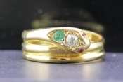 BEAUTIFUL EMERALD RUBY AND DIAMOND 18 CARAT GOLD SNAKE RING