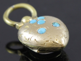  GORGEOUS EDWARDIAN TURQUOISE GOLD HAIR LOCKET CHARM