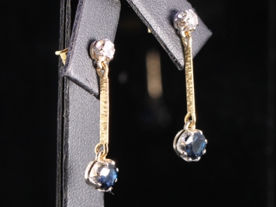  Vintage Diamond and Sapphire 18ct Gold Drop Earrings