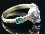 WONDERFUL DIAMOND AND EMERALD SKULL SILVER AND GOLD RING