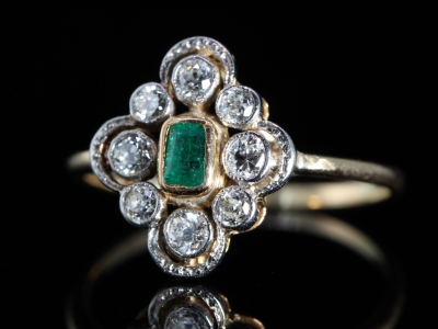 Art Deco Emerald and Diamond 18ct Gold and Platinum Ring