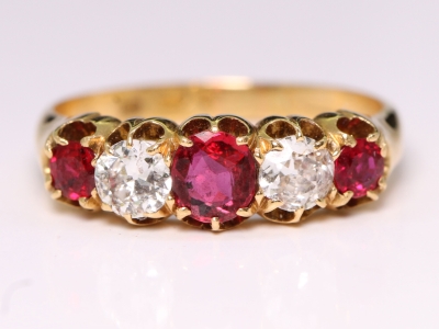 Edwardian Ruby and Diamond 18ct Gold Gypsy Ring