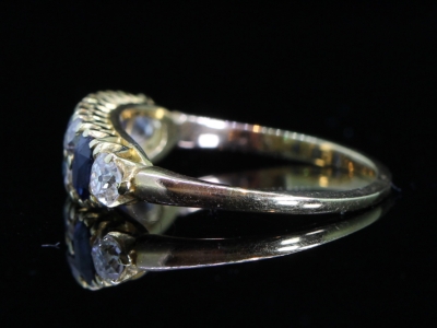 Edwardian Sapphire and Diamond 18ct Gold Gypsy Ring 