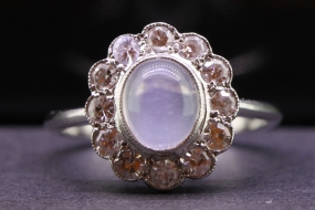 GORGEOUS MOONSTONE AND DIAMOND PLATINUM RING