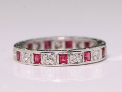 Art Deco Ruby and Diamond 18ct Gold Full Eternity Ring