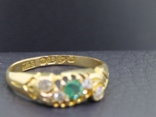 FABULOUS EMERALD AND DIAMOND 18 CARAT GOLD BAND WITH CHESTER HALLMARK