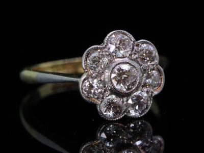  Stunning Edwardian Diamond Daisy 18 Carat Gold Cluster Ring