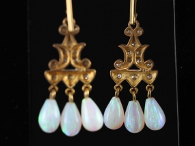 GORGEOUS CULTURED OPAL AND DIAMOND 9 CARAT GOLD EARRINGS