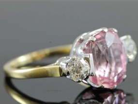 GORGEOUS PINK TOURMALINE AND DIAMOND 18 CARAT GOLD TRILOGY RING